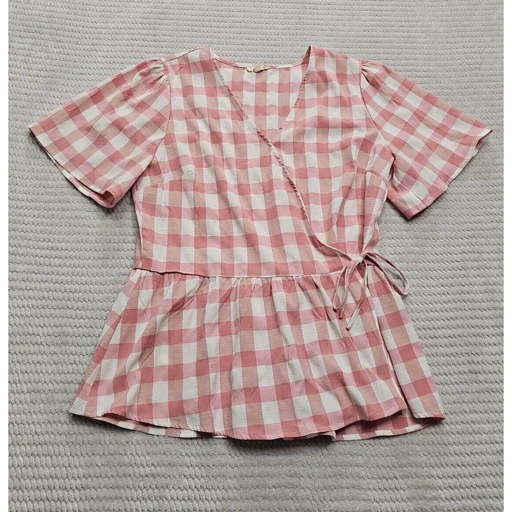 Ott Shirt Womens Medium Faux Wrap Bell Sleeve Side Tie